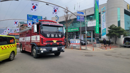 화천소방서, 소방차 길 터주기 훈련 실시